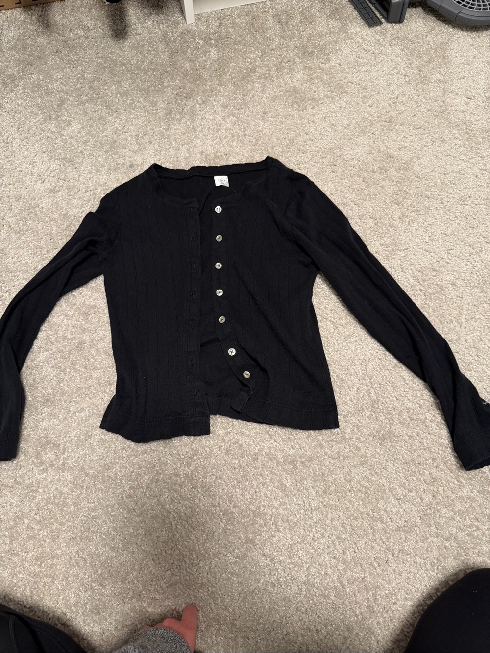 LESET Black Ribbed Button Cardigan